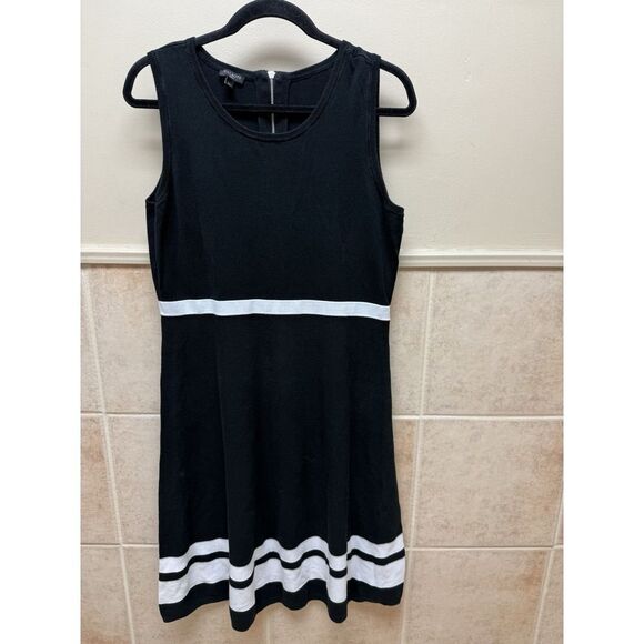 Talbots Sweater Dress Womens Petites Black & White Striped Sleeveless.Sz Lp - Picture 2 of 13